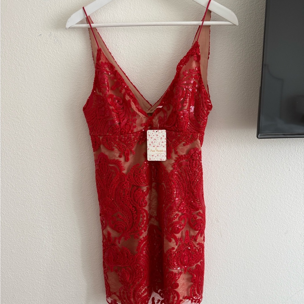 Free People Vibrant Red Lace Dress